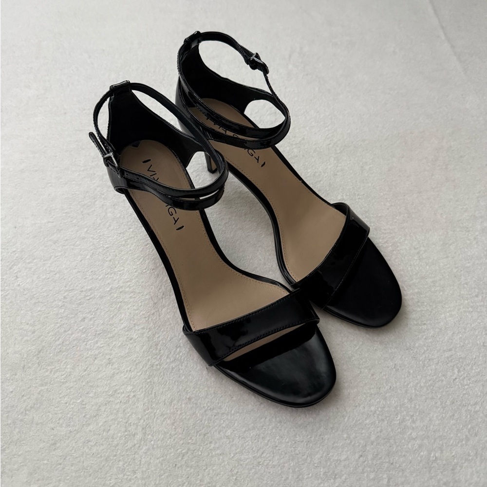 Black Patent Leather Ankle Strap Heels Size 9M